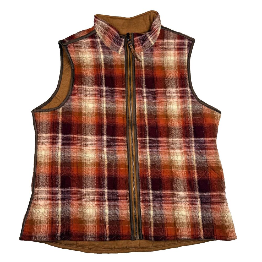 Legendary Whitetails Women's 1X Cedar Cabin Reversible Vest Brown Plaid - Picture 2 of 6